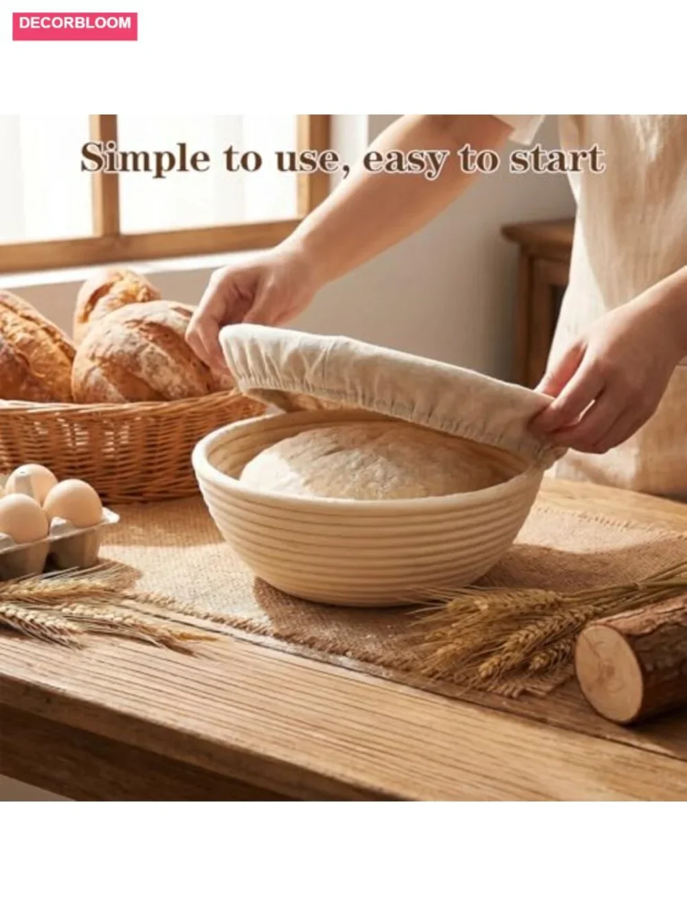 Sourdough Bread Proofing Basket Set 2-Pack Rattan Banneton with Liners